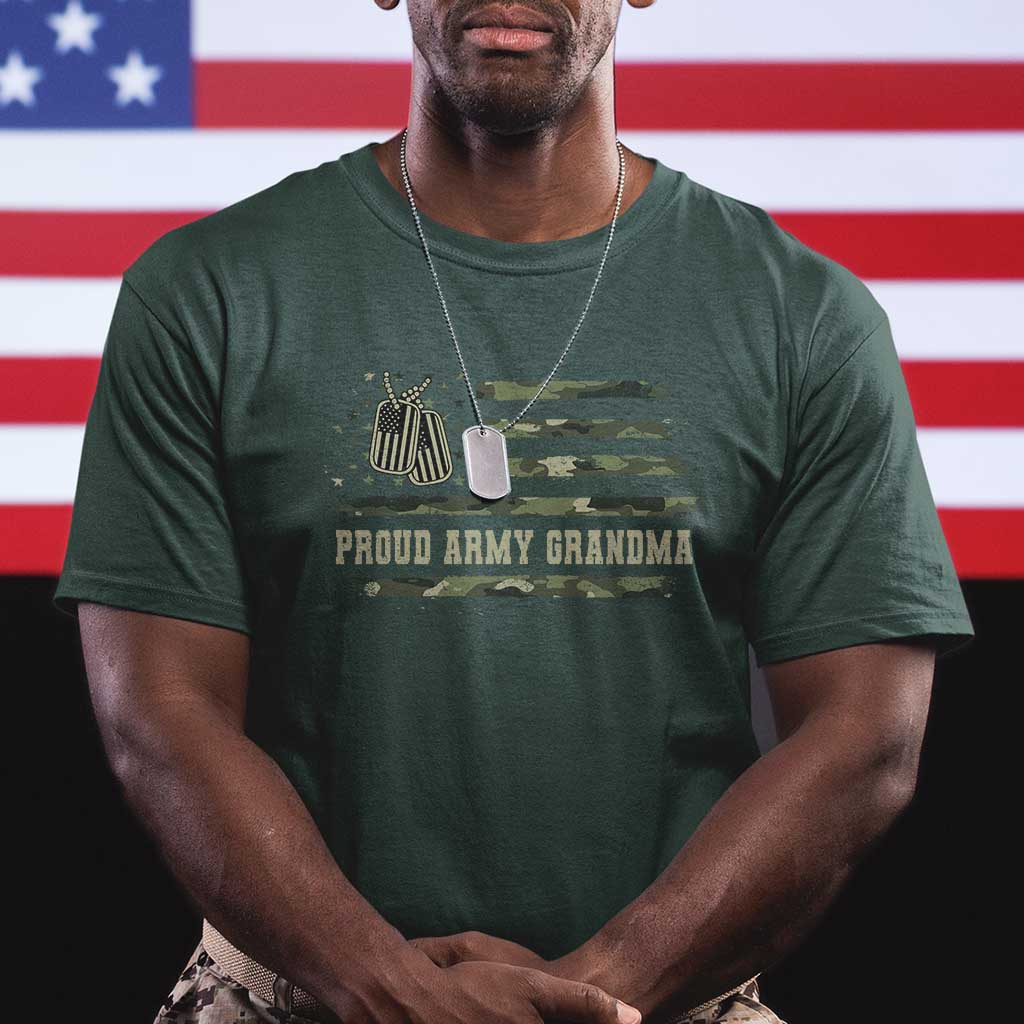Proud Army Grandma T Shirt Vintage Camo American Flag Veteran - Wonder Print Shop