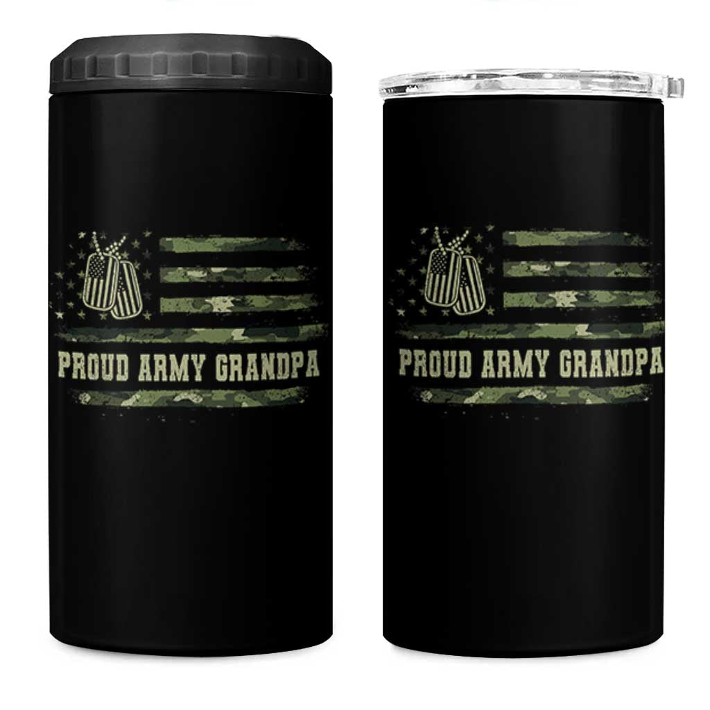 Proud Army Grandpa 4 in 1 Can Cooler Tumbler Vintage Camo American Flag Veteran - Wonder Print Shop