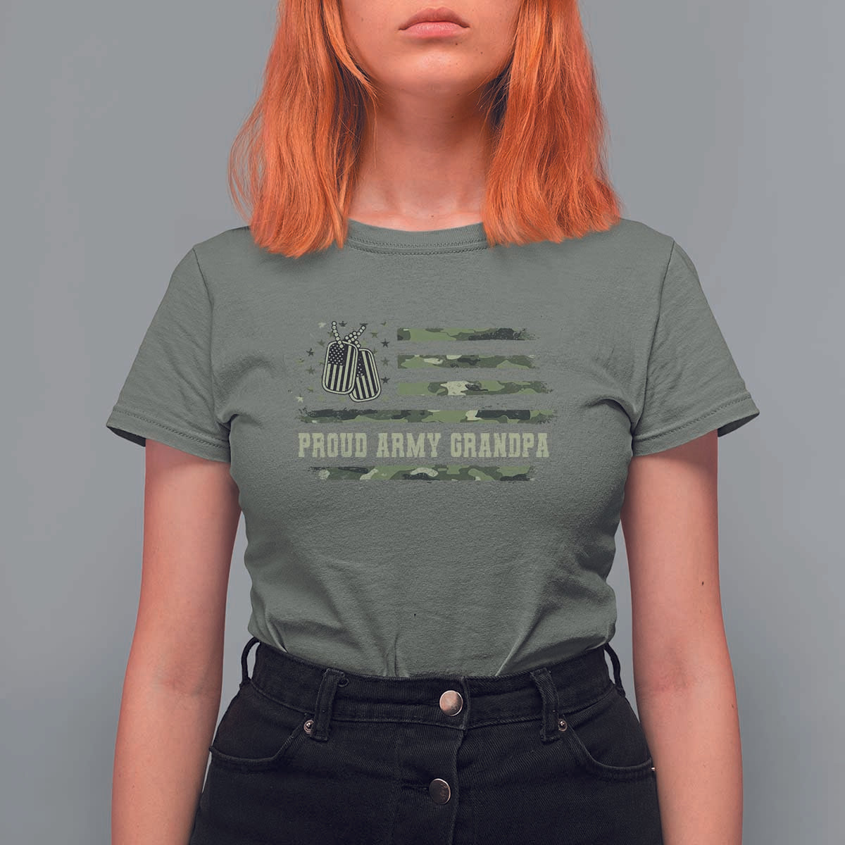 Proud Army Grandpa T Shirt For Women Vintage Camo American Flag Veteran - Wonder Print Shop