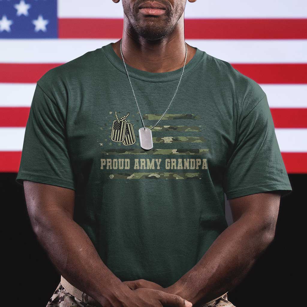 Proud Army Grandpa T Shirt Vintage Camo American Flag Veteran - Wonder Print Shop