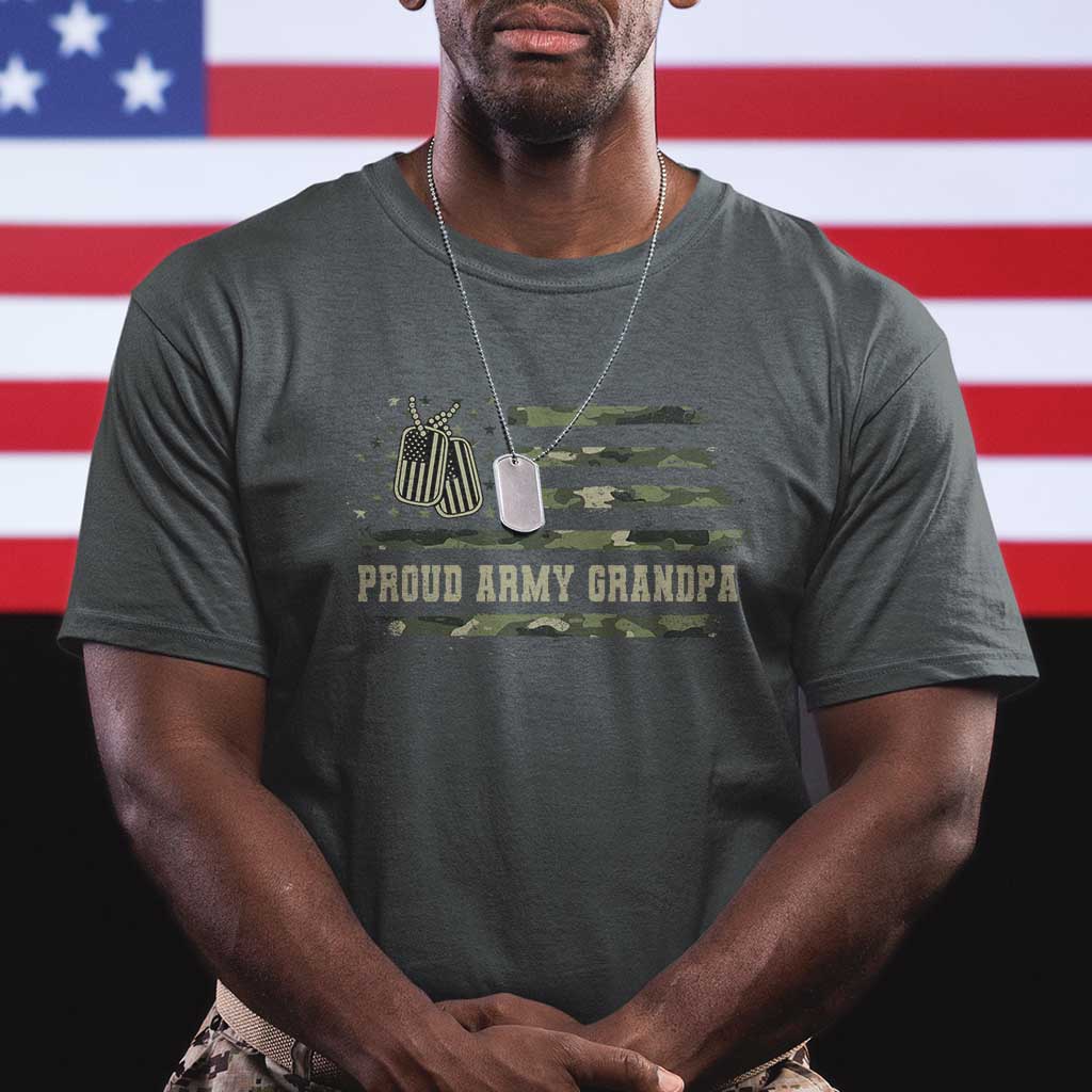 Proud Army Grandpa T Shirt Vintage Camo American Flag Veteran - Wonder Print Shop