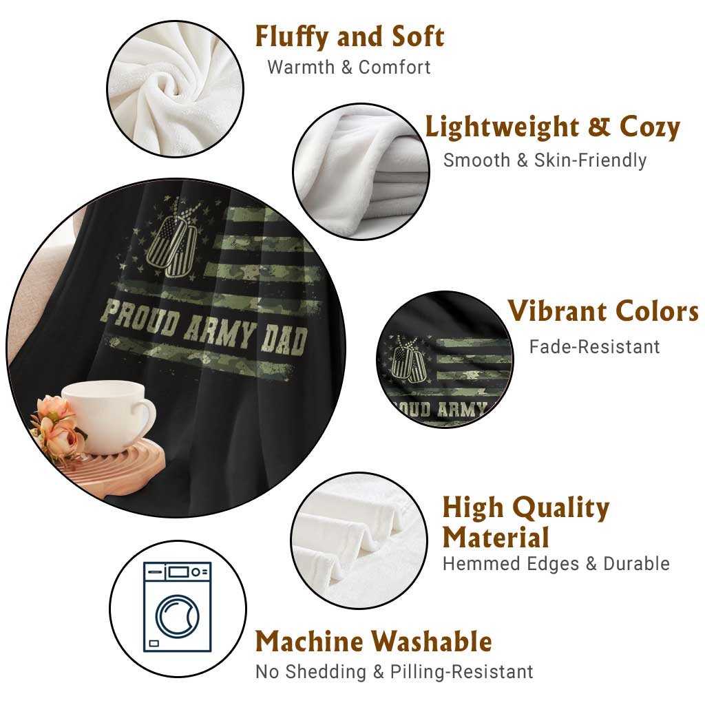 Proud Army Dad Throw Blanket Vintage Camo American Flag Veteran Father's Day - Wonder Print Shop