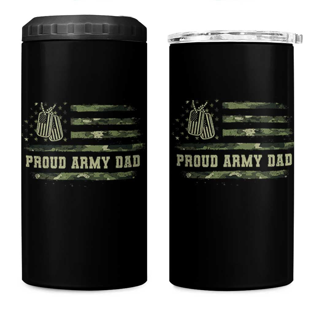 Proud Army Dad 4 in 1 Can Cooler Tumbler Vintage Camo American Flag Veteran Father's Day - Wonder Print Shop