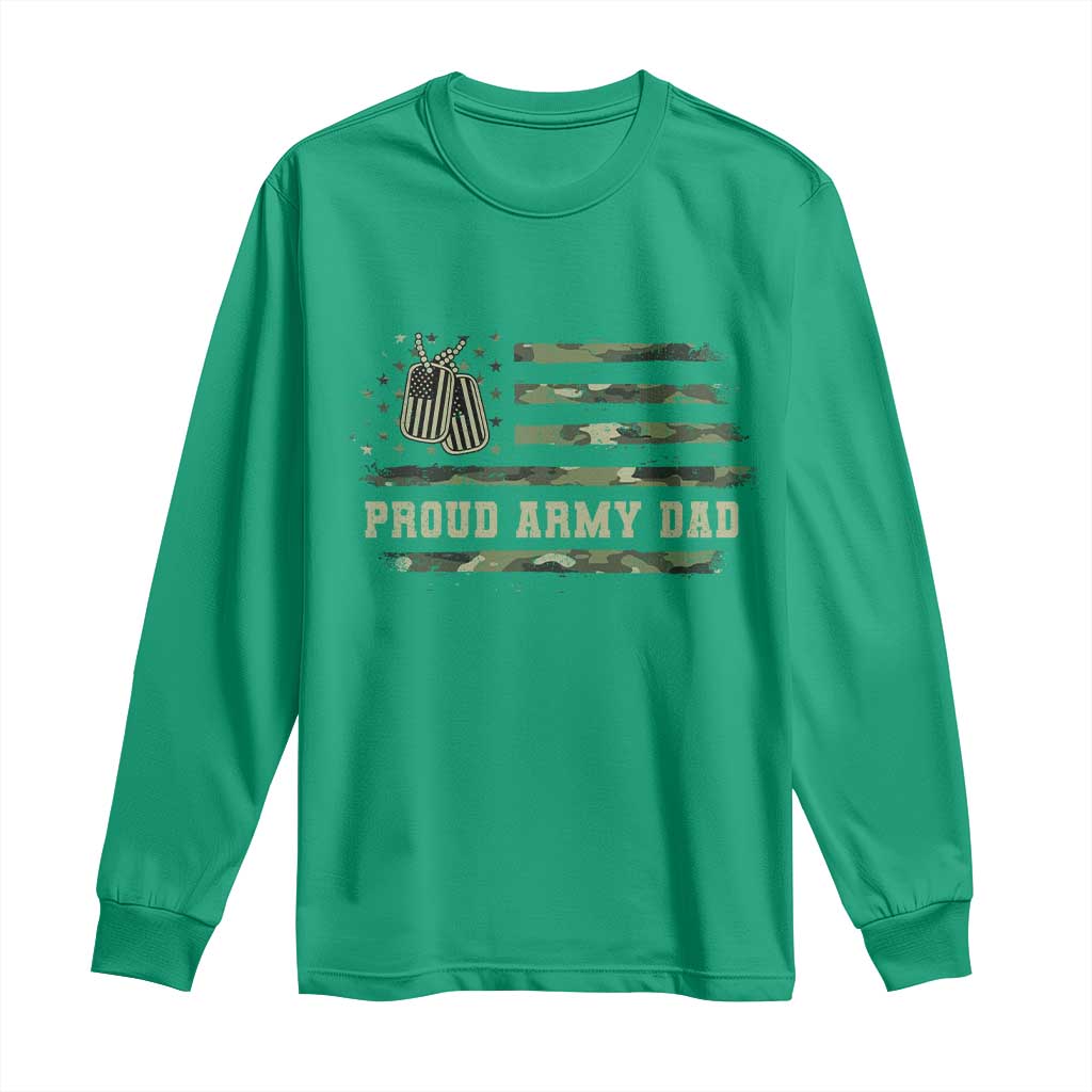 Proud Army Dad Long Sleeve Shirt Vintage Camo American Flag Veteran Father's Day - Wonder Print Shop