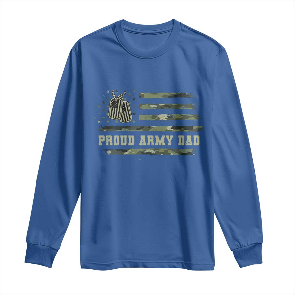 Proud Army Dad Long Sleeve Shirt Vintage Camo American Flag Veteran Father's Day - Wonder Print Shop