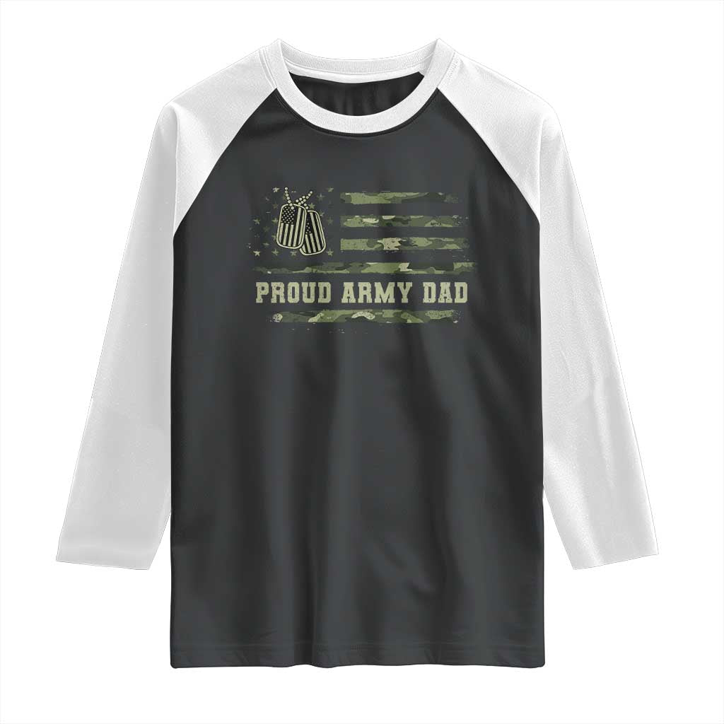 Proud Army Dad Raglan Shirt Vintage Camo American Flag Veteran Father's Day - Wonder Print Shop