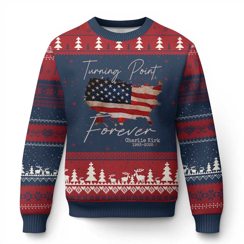 Turning Point Forever Ugly Christmas Sweater Patriotic American Map Vintage USA Flag - Wonder Print Shop