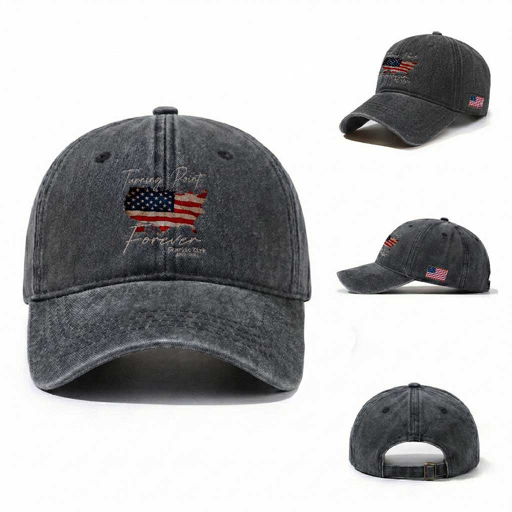 Turning Point Forever Washed Cotton Baseball Cap Patriotic American Map Vintage USA Flag