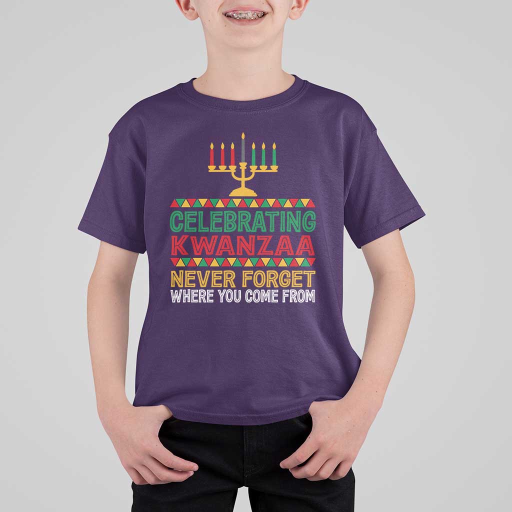 Celebrating Kwanzaa Never Forget Where You Come From Kinara Candle T Shirt For Kid - Wonder Print Shop