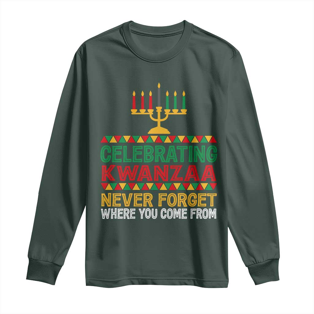 Celebrating Kwanzaa Never Forget Where You Come From Kinara Candle Long Sleeve Shirt