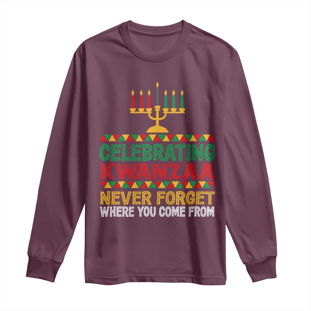 Celebrating Kwanzaa Never Forget Where You Come From Kinara Candle Long Sleeve Shirt