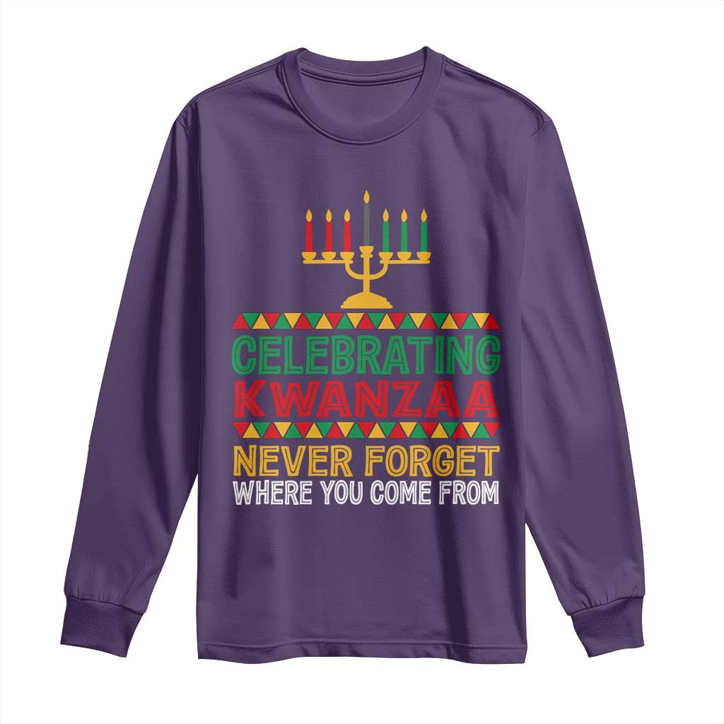 Celebrating Kwanzaa Never Forget Where You Come From Kinara Candle Long Sleeve Shirt