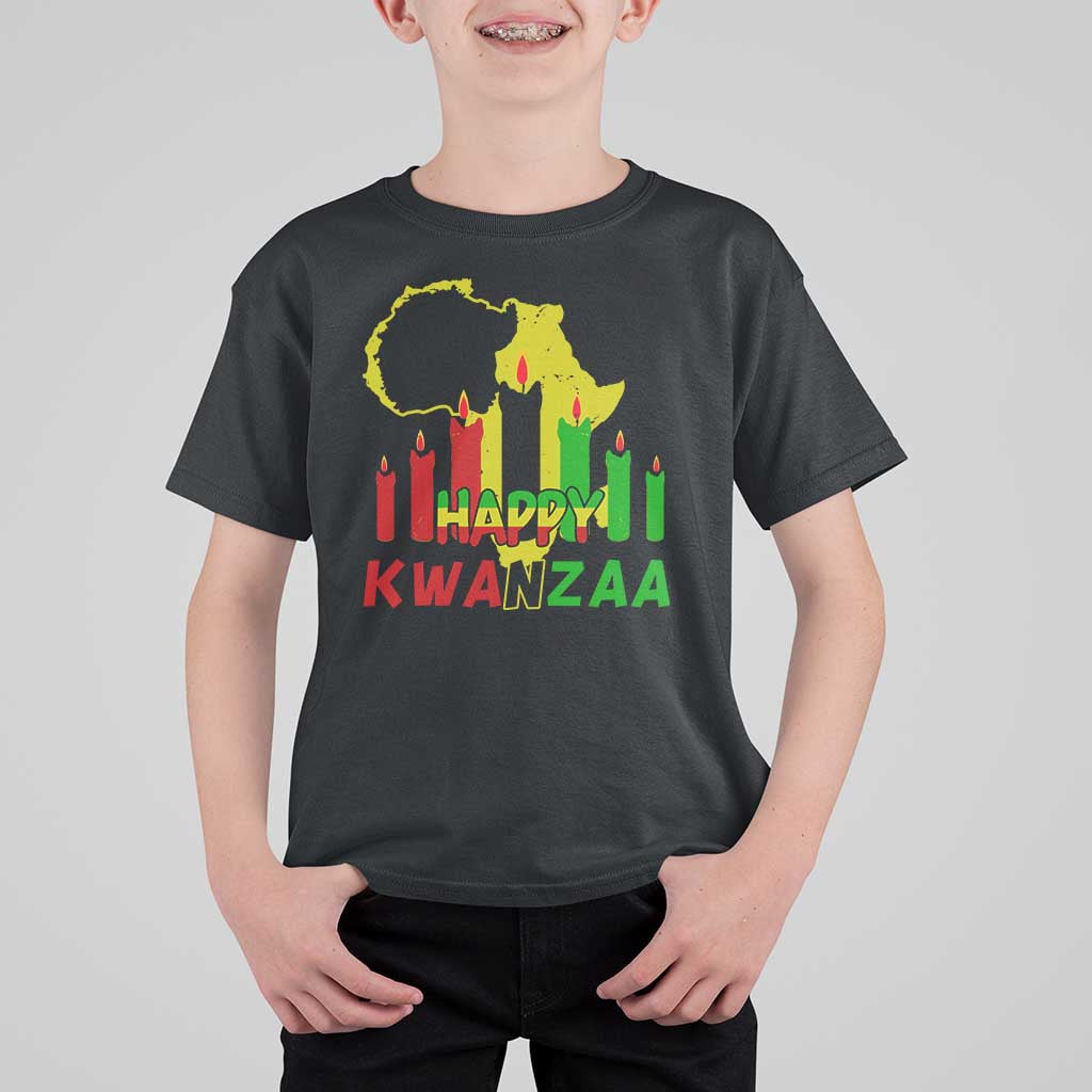Happy Kwanzaa T Shirt For Kid Black Holiday African American Christmas Kinara Candle - Wonder Print Shop