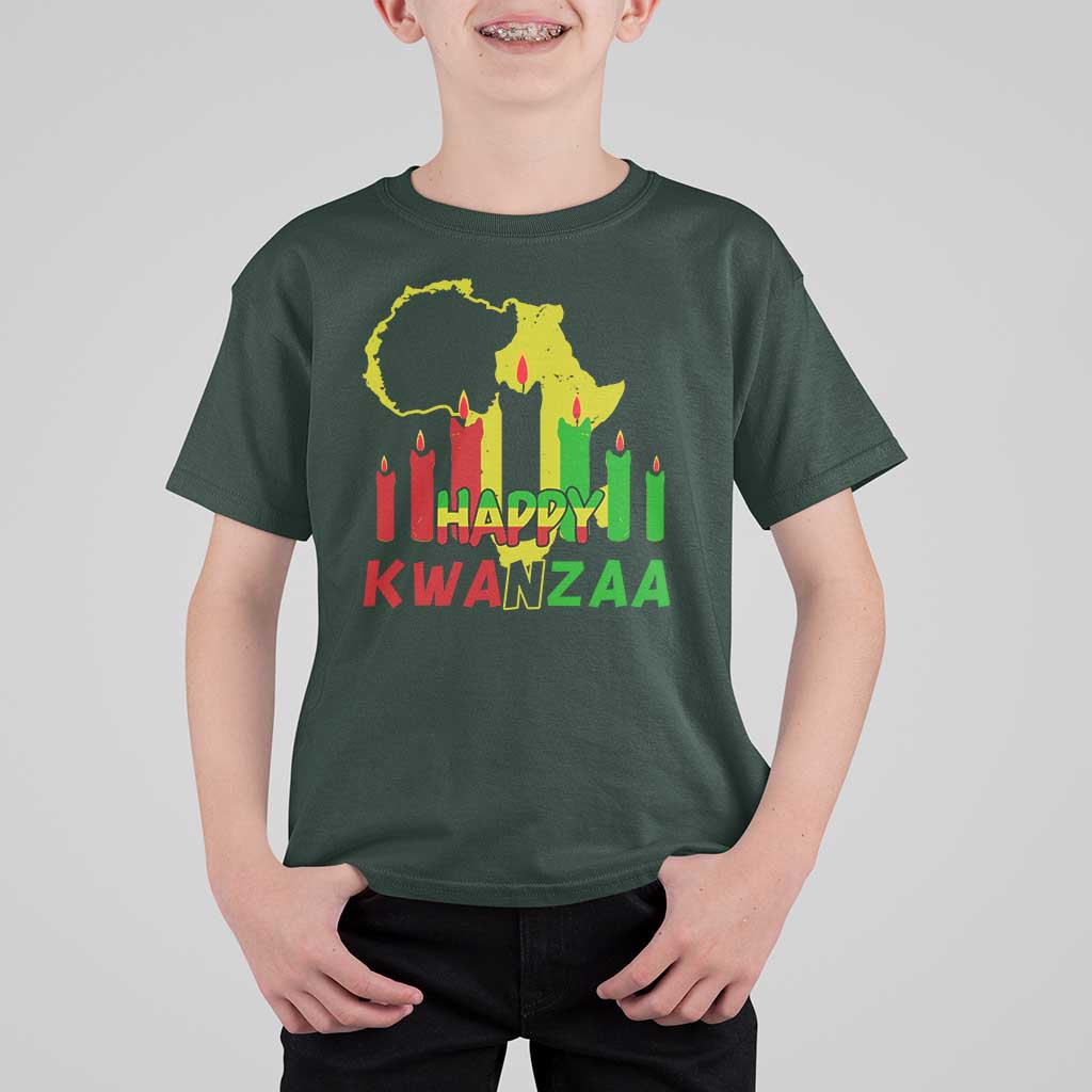 Happy Kwanzaa T Shirt For Kid Black Holiday African American Christmas Kinara Candle - Wonder Print Shop