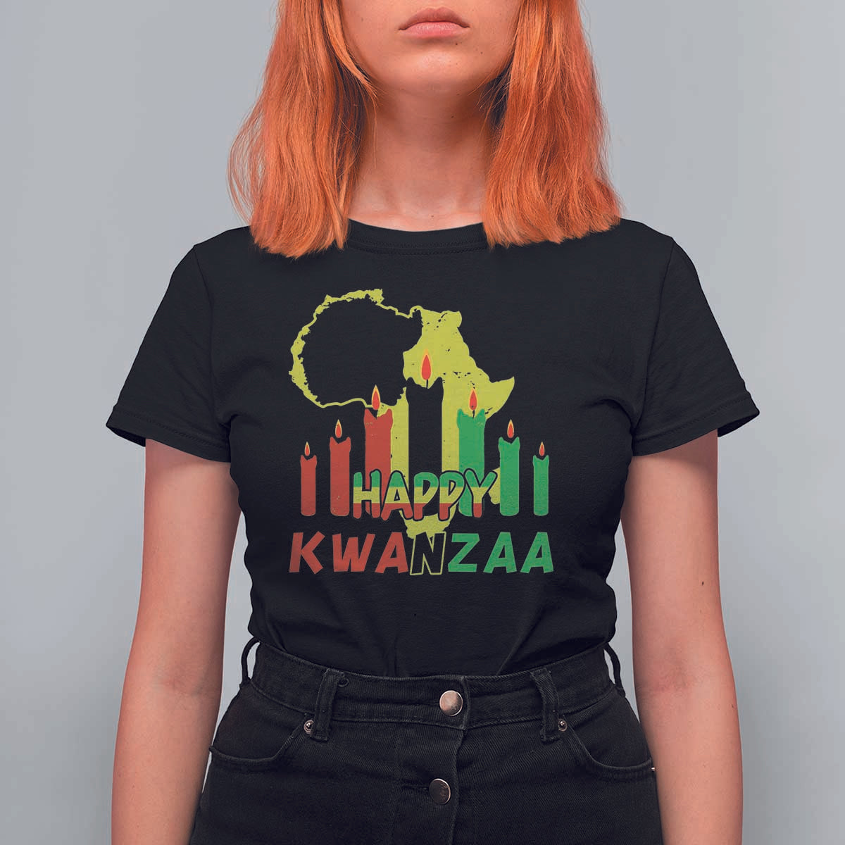 Happy Kwanzaa T Shirt For Women Black Holiday African American Christmas Kinara Candle - Wonder Print Shop