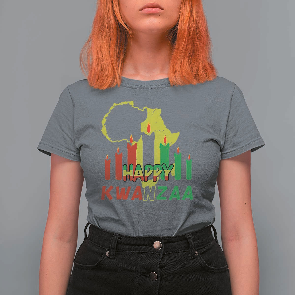 Happy Kwanzaa T Shirt For Women Black Holiday African American Christmas Kinara Candle - Wonder Print Shop