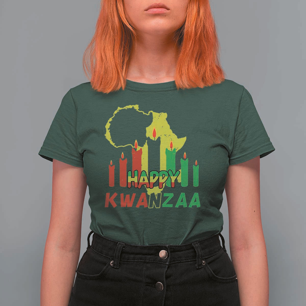 Happy Kwanzaa T Shirt For Women Black Holiday African American Christmas Kinara Candle - Wonder Print Shop
