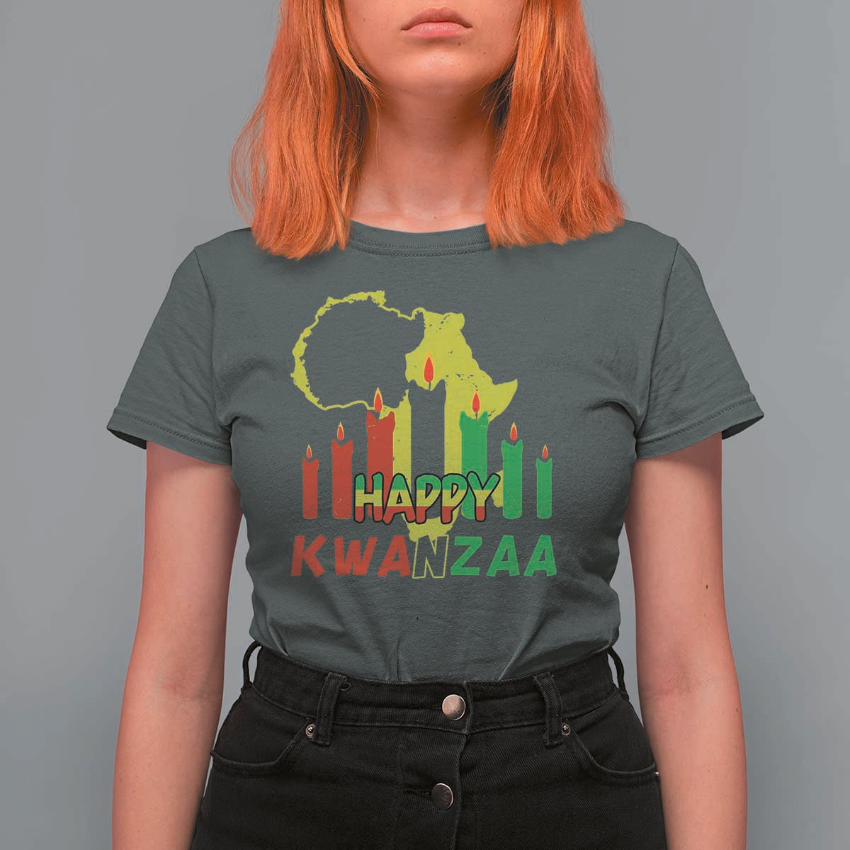 Happy Kwanzaa T Shirt For Women Black Holiday African American Christmas Kinara Candle - Wonder Print Shop