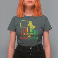 Happy Kwanzaa T Shirt For Women Black Holiday African American Christmas Kinara Candle - Wonder Print Shop