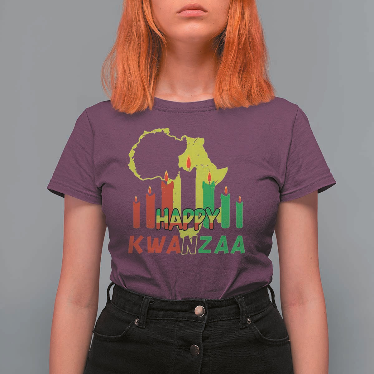 Happy Kwanzaa T Shirt For Women Black Holiday African American Christmas Kinara Candle - Wonder Print Shop