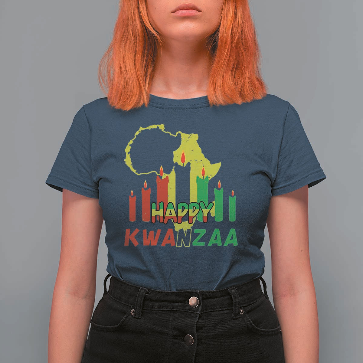 Happy Kwanzaa T Shirt For Women Black Holiday African American Christmas Kinara Candle - Wonder Print Shop