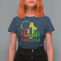 Happy Kwanzaa T Shirt For Women Black Holiday African American Christmas Kinara Candle - Wonder Print Shop