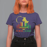 Happy Kwanzaa T Shirt For Women Black Holiday African American Christmas Kinara Candle - Wonder Print Shop