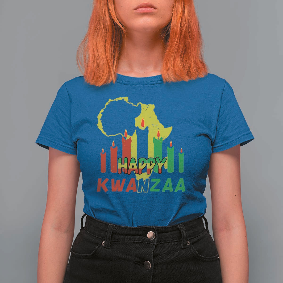 Happy Kwanzaa T Shirt For Women Black Holiday African American Christmas Kinara Candle - Wonder Print Shop