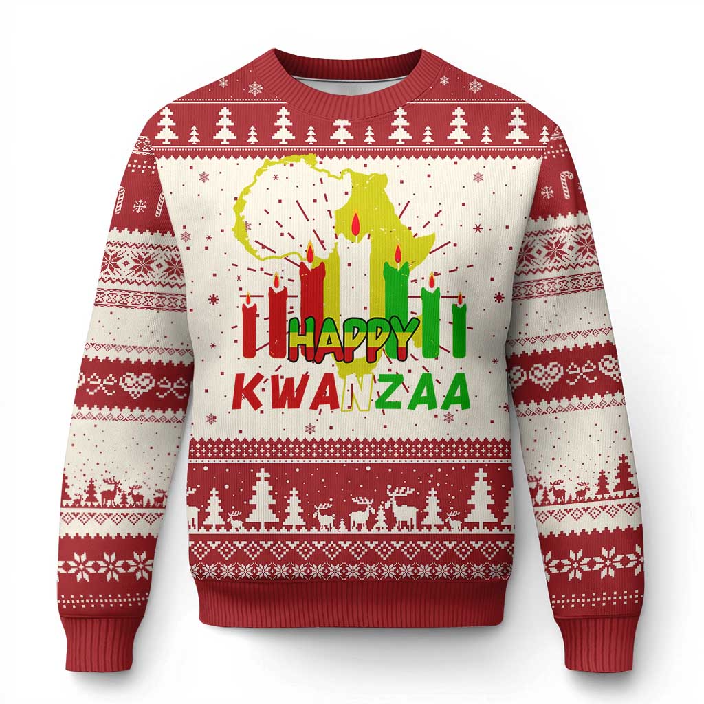 Happy Kwanzaa Ugly Christmas Sweater Black Holiday African American Christmas Kinara Candle - Wonder Print Shop