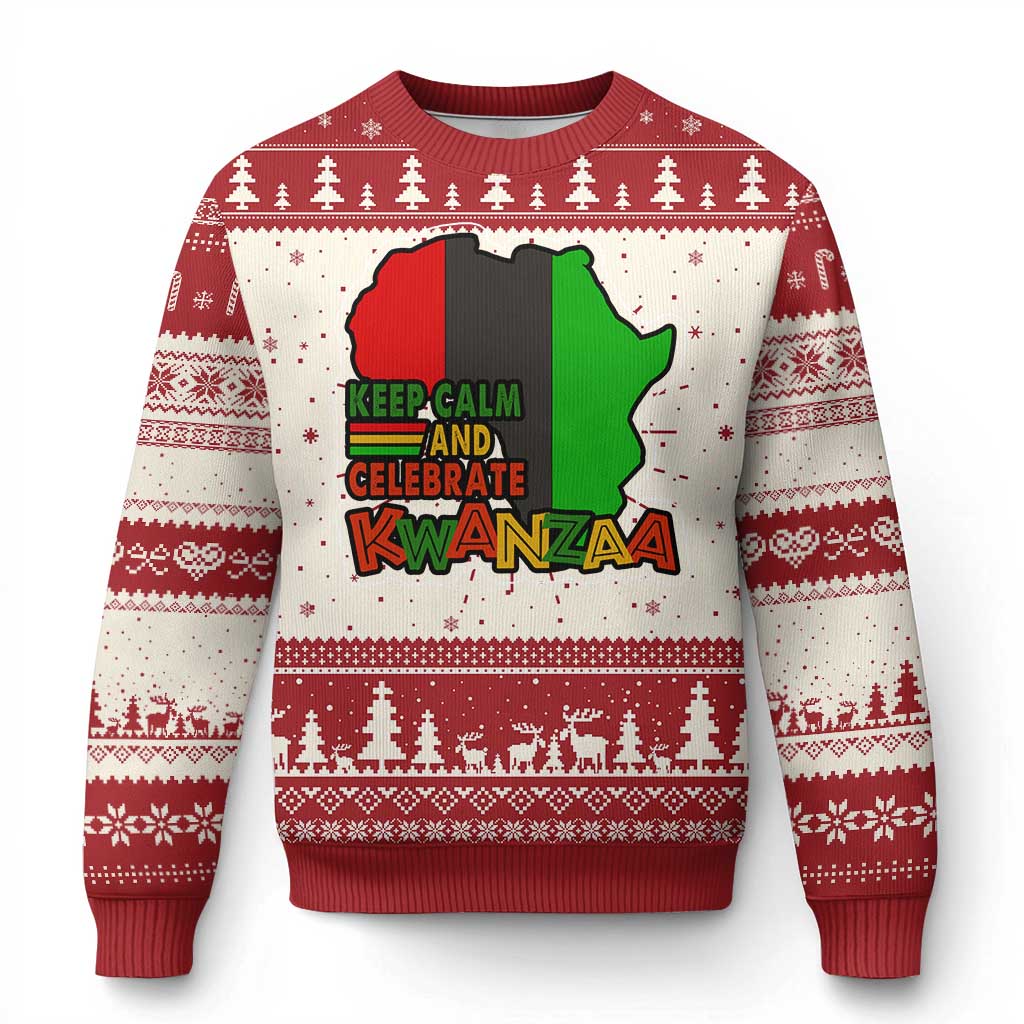 Keep Calm And Celebrate Kwanzaa Ugly Christmas Sweater Black Holiday African American Christmas - Wonder Print Shop