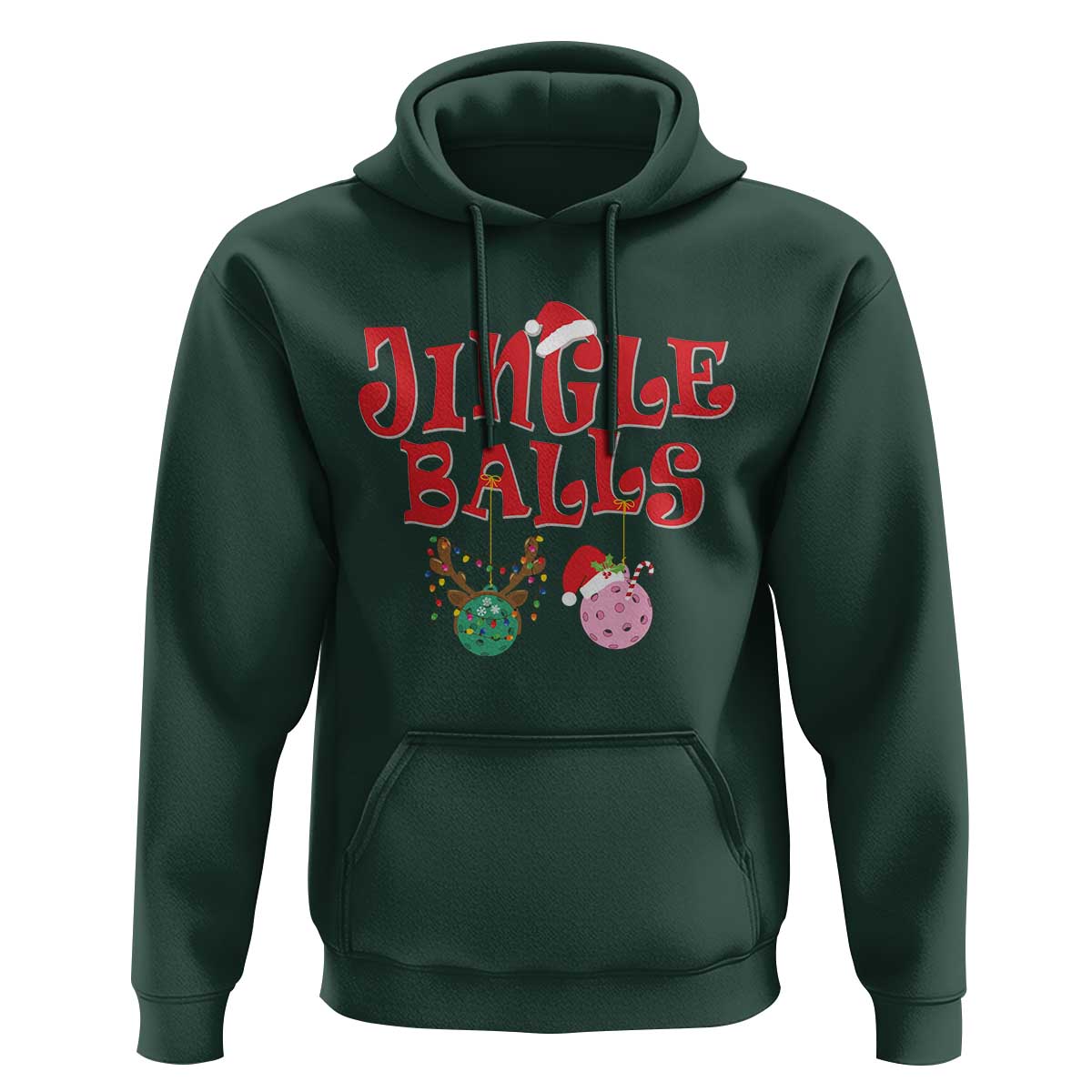 Funny Christmas Pickleball Hoodie Jingle Balls Reindeer Santa Hat Ball