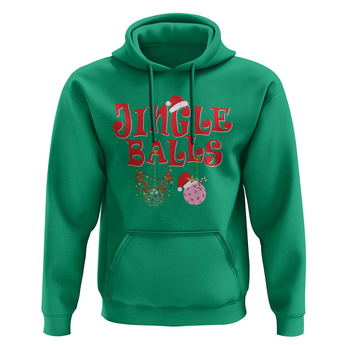 Funny Christmas Pickleball Hoodie Jingle Balls Reindeer Santa Hat Ball