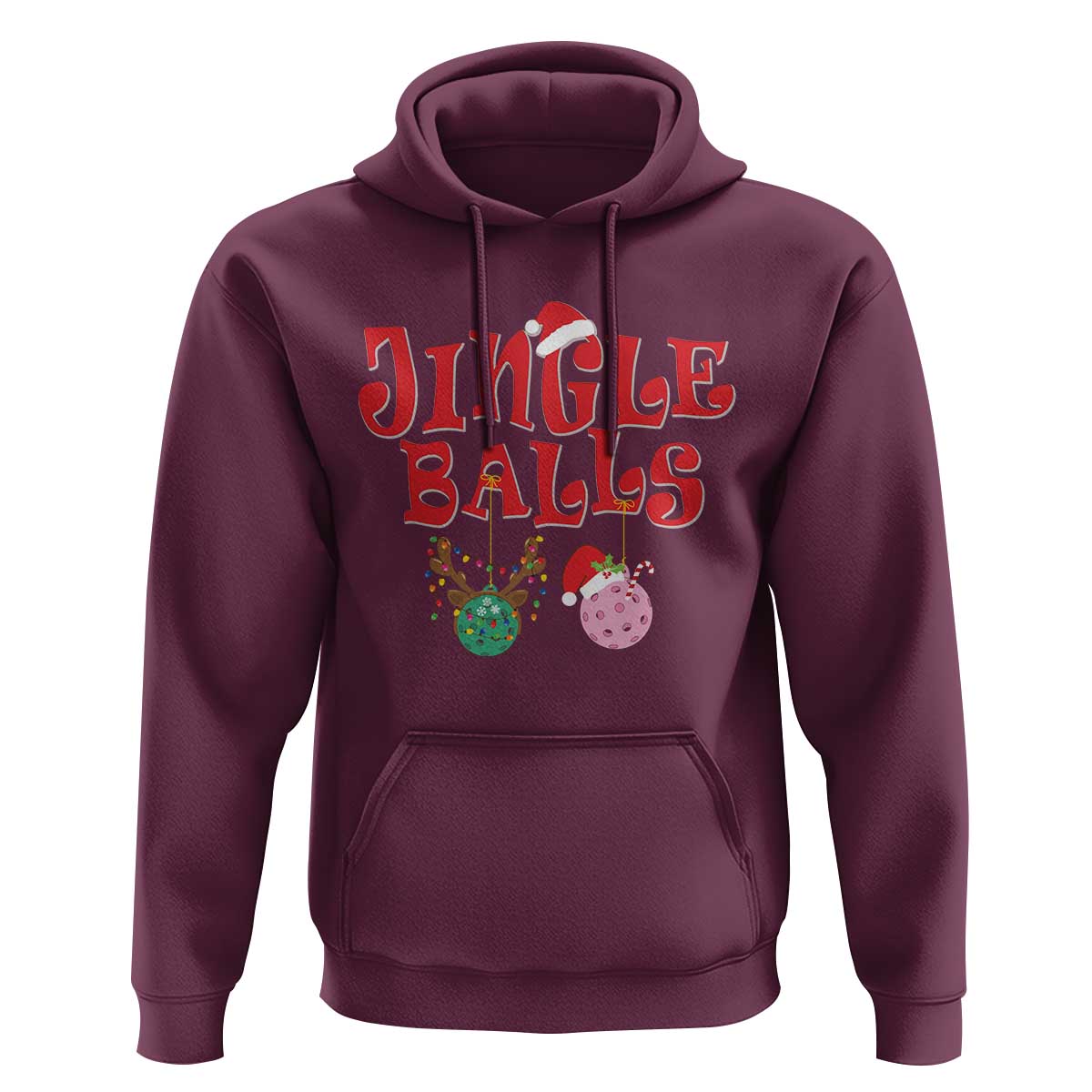 Funny Christmas Pickleball Hoodie Jingle Balls Reindeer Santa Hat Ball