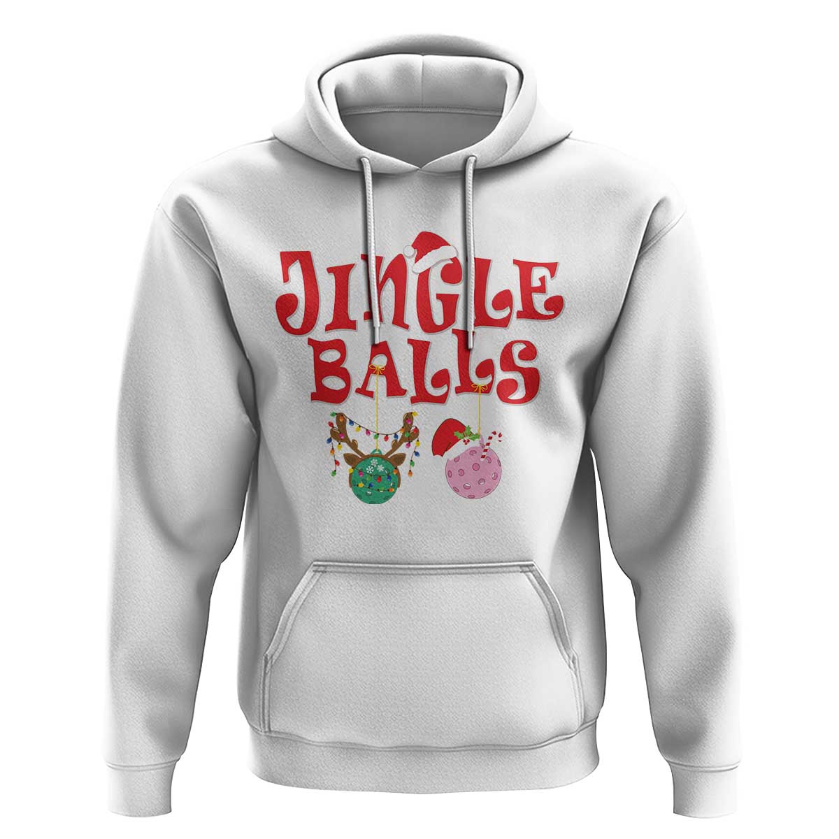 Funny Christmas Pickleball Hoodie Jingle Balls Reindeer Santa Hat Ball