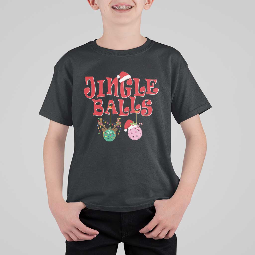 Funny Christmas Pickleball T Shirt For Kid Jingle Balls Reindeer Santa Hat Ball - Wonder Print Shop