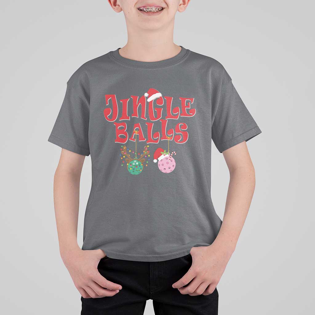 Funny Christmas Pickleball T Shirt For Kid Jingle Balls Reindeer Santa Hat Ball - Wonder Print Shop