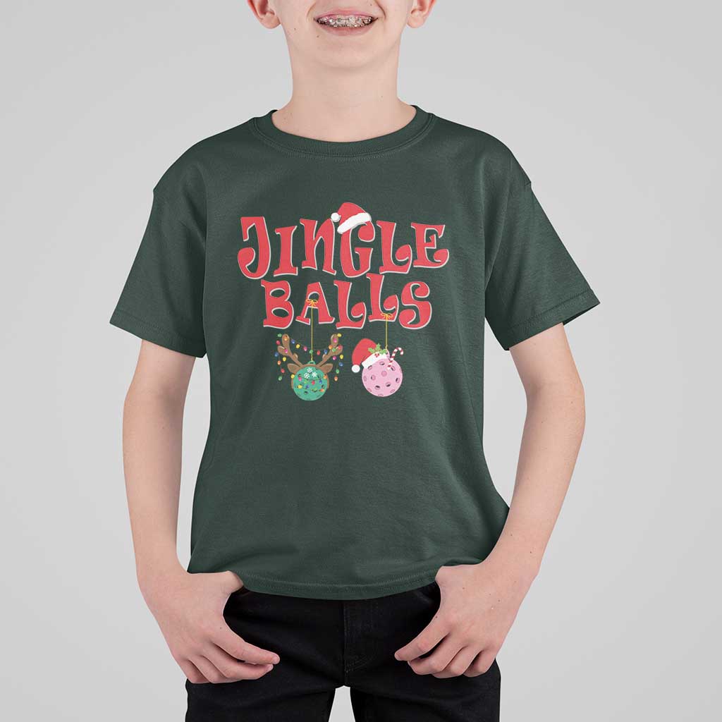 Funny Christmas Pickleball T Shirt For Kid Jingle Balls Reindeer Santa Hat Ball - Wonder Print Shop