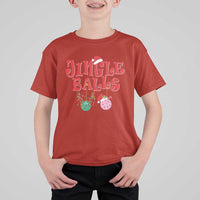 Funny Christmas Pickleball T Shirt For Kid Jingle Balls Reindeer Santa Hat Ball - Wonder Print Shop