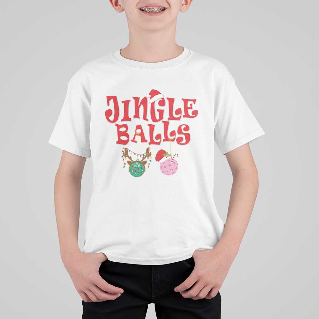 Funny Christmas Pickleball T Shirt For Kid Jingle Balls Reindeer Santa Hat Ball - Wonder Print Shop