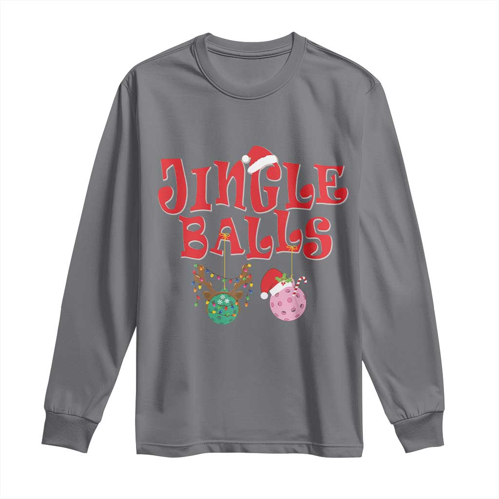 Funny Christmas Pickleball Long Sleeve Shirt Jingle Balls Reindeer Santa Hat Ball