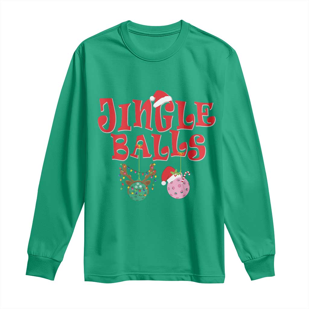 Funny Christmas Pickleball Long Sleeve Shirt Jingle Balls Reindeer Santa Hat Ball