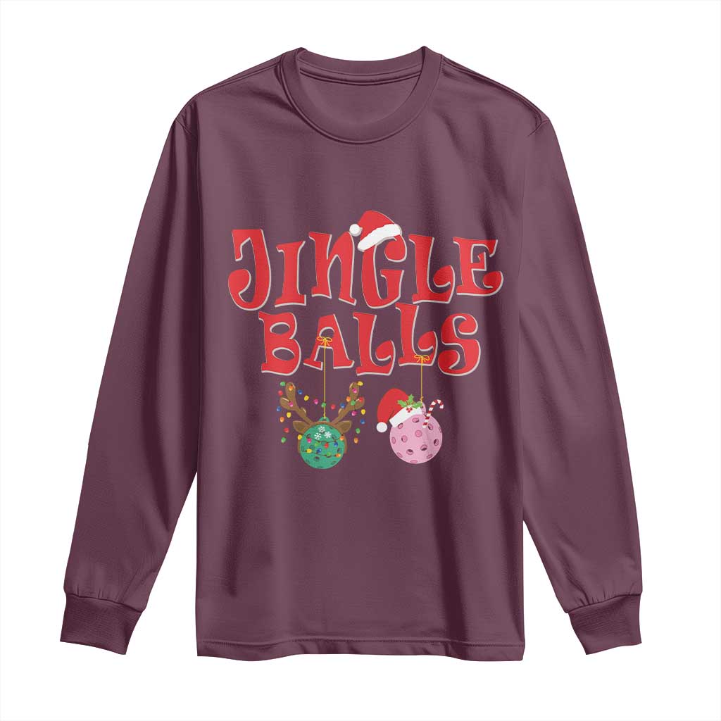 Funny Christmas Pickleball Long Sleeve Shirt Jingle Balls Reindeer Santa Hat Ball