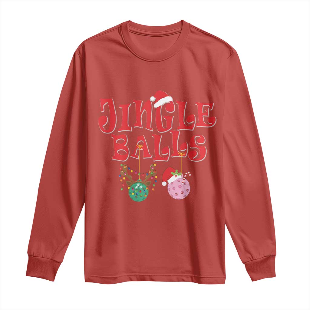 Funny Christmas Pickleball Long Sleeve Shirt Jingle Balls Reindeer Santa Hat Ball