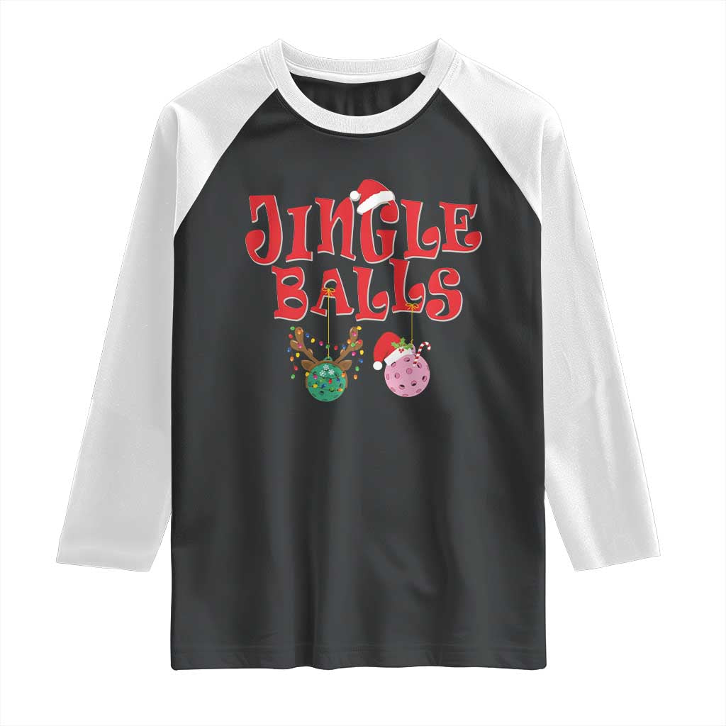 Funny Christmas Pickleball Raglan Shirt Jingle Balls Reindeer Santa Hat Ball - Wonder Print Shop