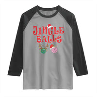 Funny Christmas Pickleball Raglan Shirt Jingle Balls Reindeer Santa Hat Ball - Wonder Print Shop