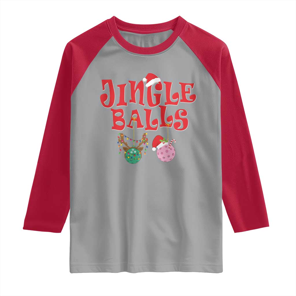 Funny Christmas Pickleball Raglan Shirt Jingle Balls Reindeer Santa Hat Ball - Wonder Print Shop