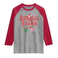 Funny Christmas Pickleball Raglan Shirt Jingle Balls Reindeer Santa Hat Ball - Wonder Print Shop