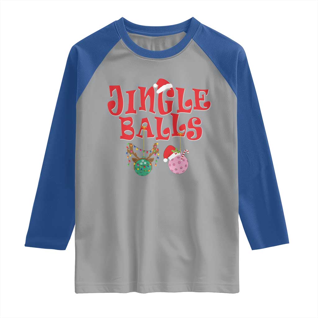 Funny Christmas Pickleball Raglan Shirt Jingle Balls Reindeer Santa Hat Ball - Wonder Print Shop