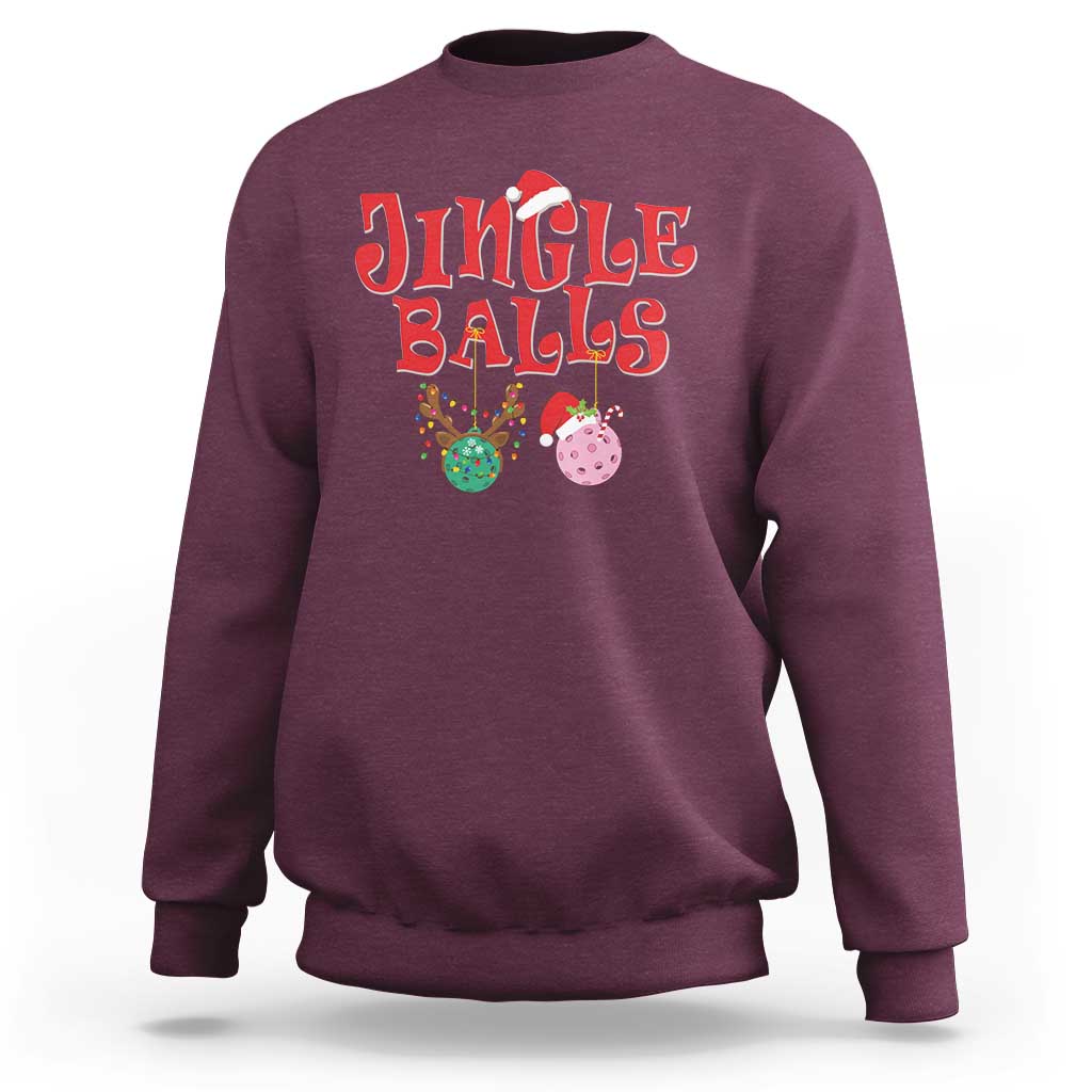 Funny Christmas Pickleball Sweatshirt Jingle Balls Reindeer Santa Hat Ball - Wonder Print Shop