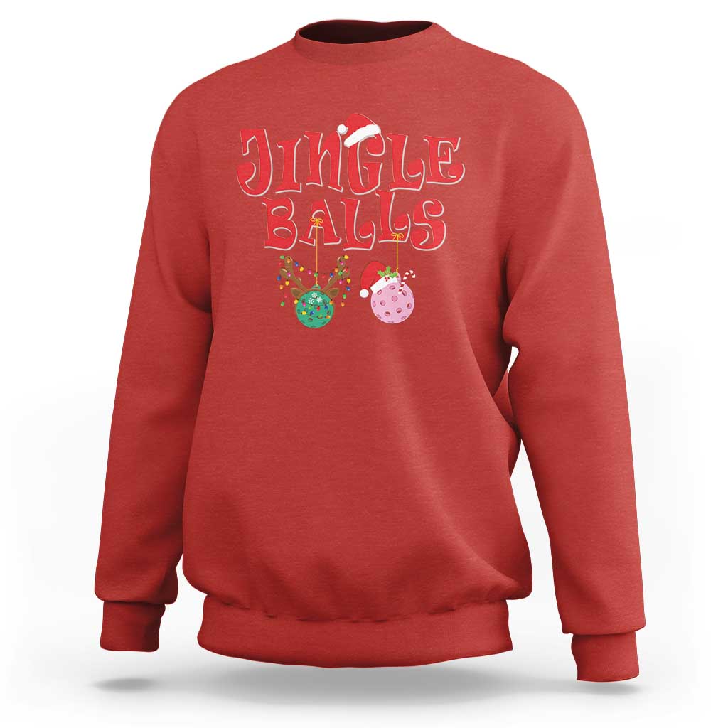 Funny Christmas Pickleball Sweatshirt Jingle Balls Reindeer Santa Hat Ball - Wonder Print Shop
